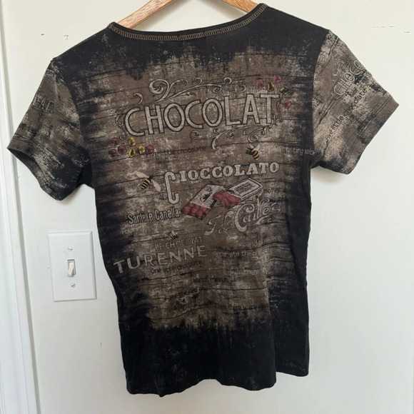 Vintage Y2K chocolate rhinestone  bling tee shirt M - Picture 5 of 5